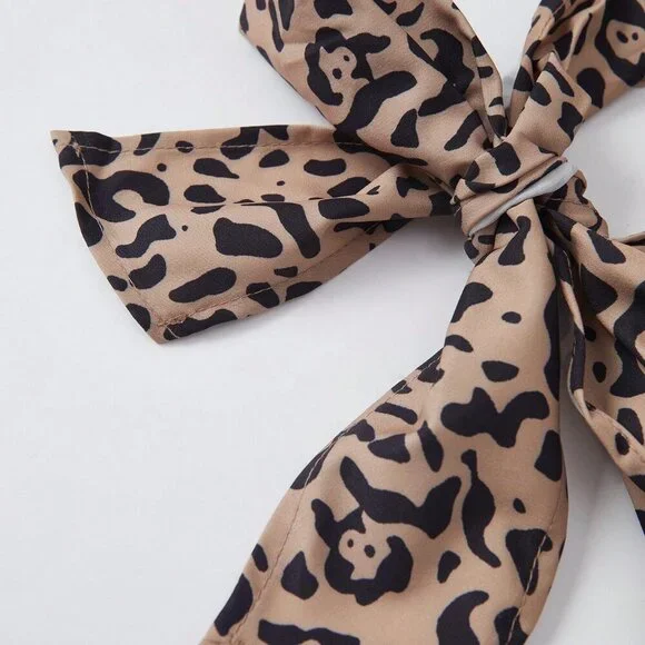 Khaki Casual Women's Leopard Print Twist Knot Mini Skirt - Picture 6 of 8